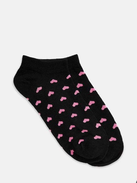 

Honey by Pantaloons Women Black & Pink Patterned Ankle-Length Socks