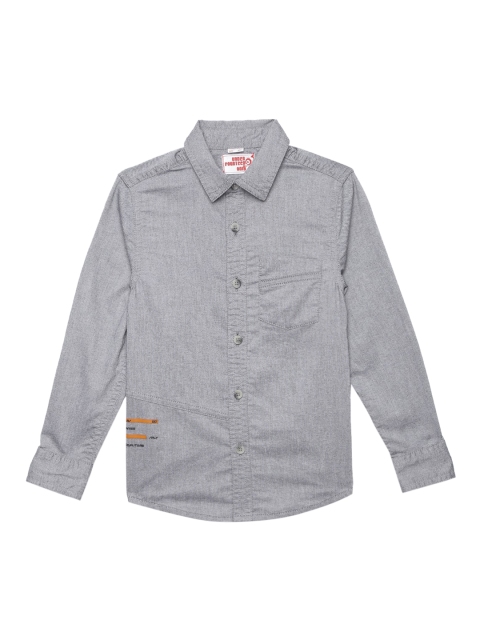 

UNDER FOURTEEN ONLY Boys Grey Solid Casual Shirt