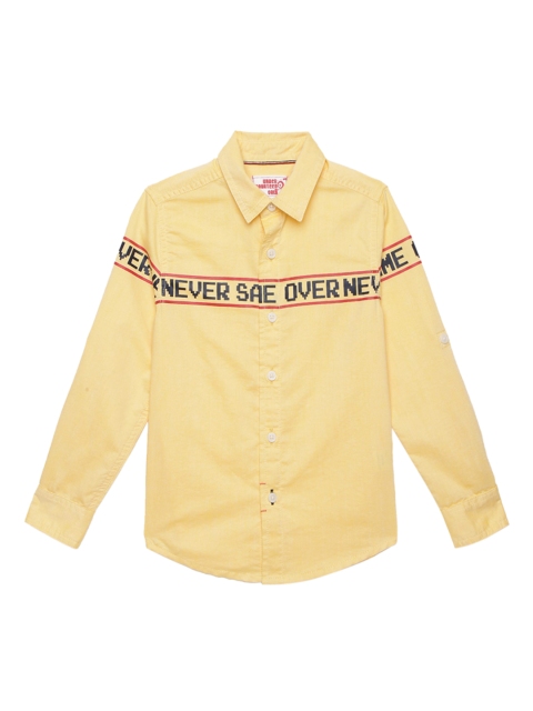 

UNDER FOURTEEN ONLY Boys Yellow Typography Printed Casual Shirt