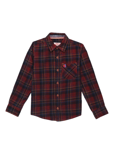 

UNDER FOURTEEN ONLY Boys Maroon and Blue Checked Casual Shirt