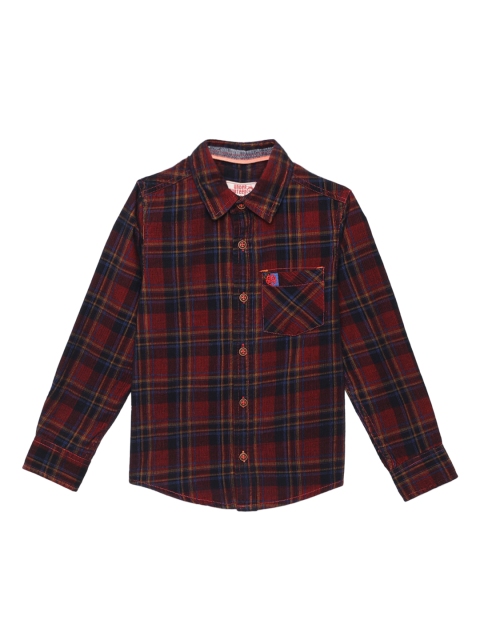 

UNDER FOURTEEN ONLY Boys Maroon and Blue Checked Casual Shirt