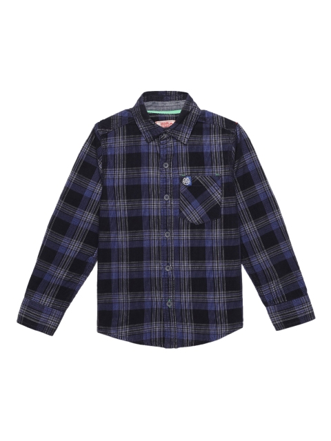 

UNDER FOURTEEN ONLY Boys Navy Blue Checked Casual Shirt