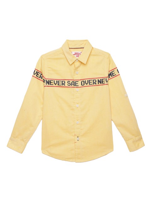

UNDER FOURTEEN ONLY Boys Yellow Typography Printed Casual Shirt