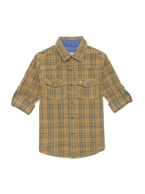 

UNDER FOURTEEN ONLY Boys Mustard Yellow Checked Casual Shirt