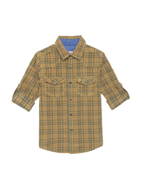 

UNDER FOURTEEN ONLY Boys Mustard Yellow Checked Casual Shirt