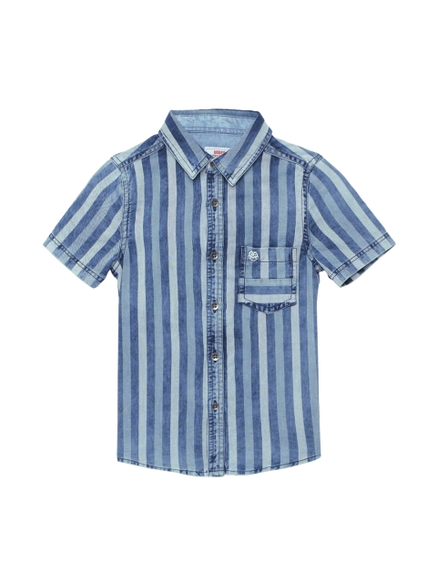 

UNDER FOURTEEN ONLY Boys Blue Striped Denim Casual Shirt