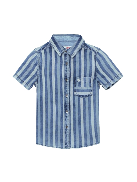 

UNDER FOURTEEN ONLY Boys Blue Striped Denim Casual Shirt