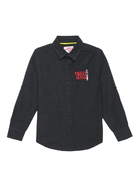 

UNDER FOURTEEN ONLY Boys Black Solid Casual Shirt