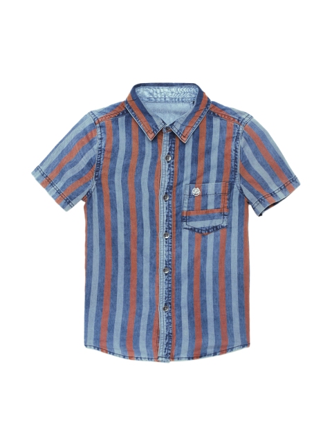 

UNDER FOURTEEN ONLY Boys Orange Multi Stripes Striped Casual Shirt