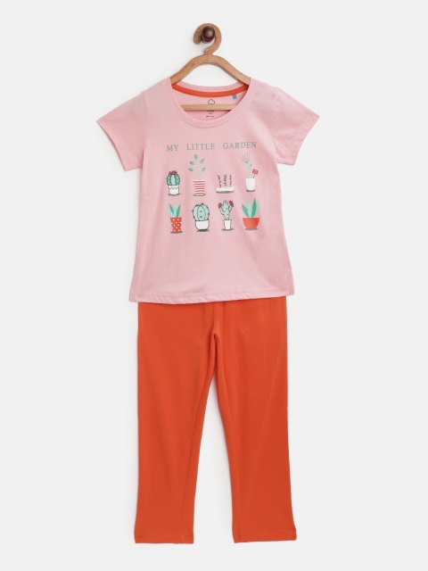 

Sweet Dreams Girls Pink & Orange Graphic Printed Pajama Set