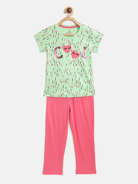 

Sweet Dreams Girls Green & Pink Printed Pajama Set