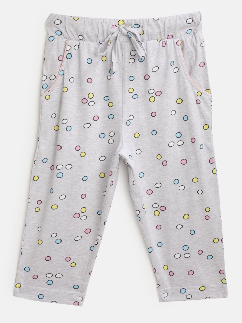 

Sweet Dreams Girls Grey Melange & Blue Pure Cotton Geometric Print Lounge Capris