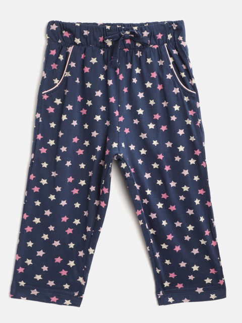 

Sweet Dreams Girls Navy & Pink Pure Cotton Star Print Regular Fit Lounge Capris, Navy blue