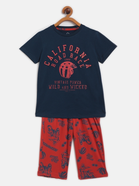 

Sweet Dreams Boys Navy Blue & Rust Red Printed Capri Set