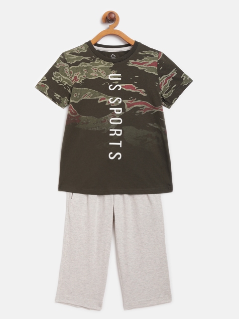 

Sweet Dreams Boys Olive Green & Grey Melange Camouflage Print 3/4th Shorts Set