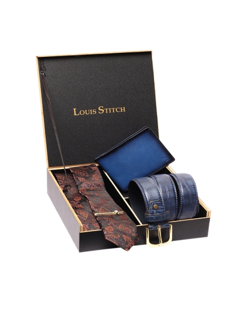 

LOUIS STITCH Men Genuine Italian Leather Accessory Gift Set, Brown