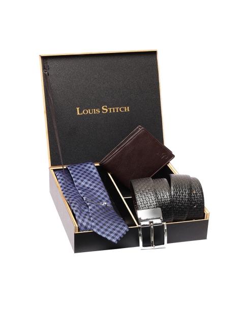 

LOUIS STITCH Men Genuine Italian Leather Accessory Gift Set, Blue