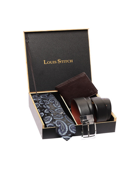 

LOUIS STITCH Men Blue & Black Genuine Leather Accessory Gift Set