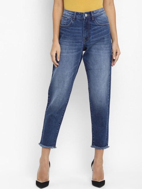 

FOSH Women Blue High-Rise Heavy Fade Frayed Cotton Jeans