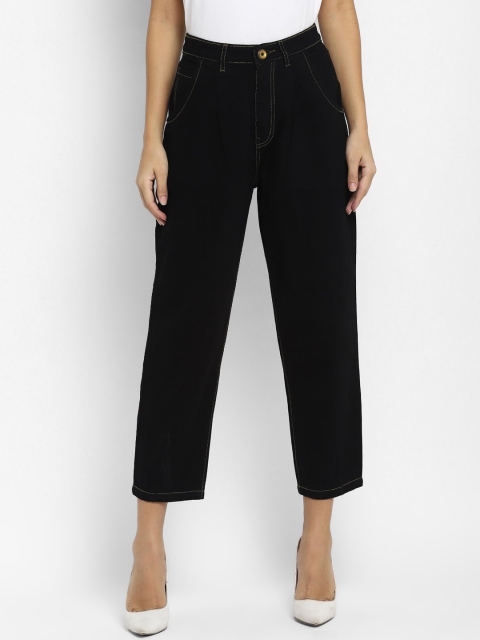 

FOSH Women Black Relaxed Fit High-Rise Cotton Jeans