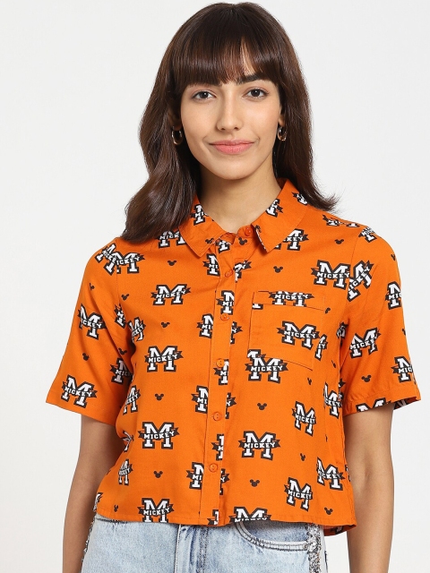 

Bewakoof Women Orange Opaque Printed Boxy Casual Shirt