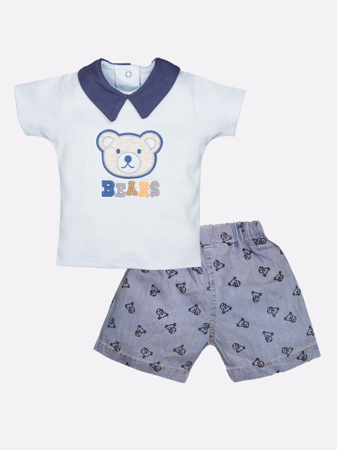 

BABY GO Boys Blue & Grey Applique T-shirt with Shorts