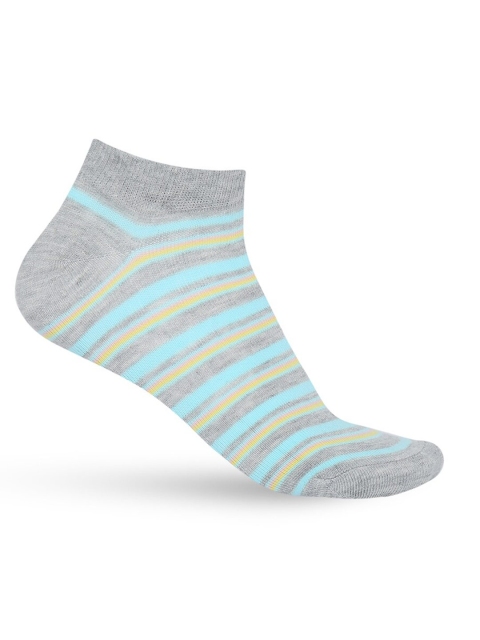 

Honey by Pantaloons Women Grey & Turquoise Blue Striped Ankle-Length Socks