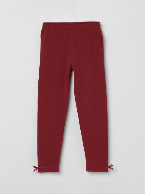 

max Girls Maroon Solid Leggings