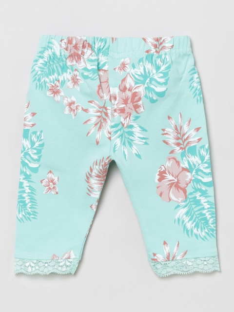

max Infants Girls Sea Green & Maroon Printed Leggings