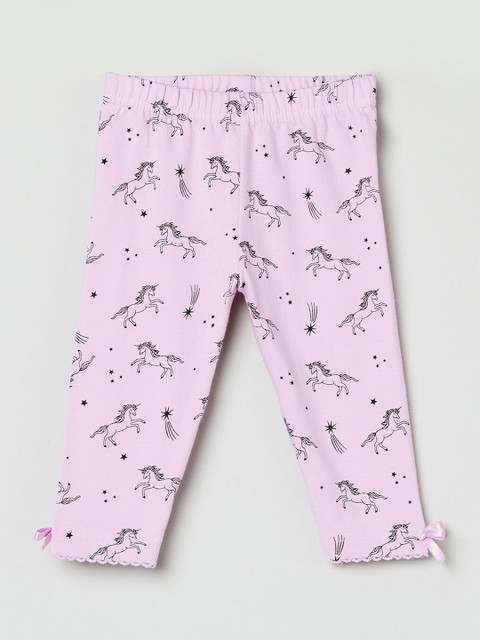 

max Infant Girls Pink & Black Printed Ankle-Length Leggings