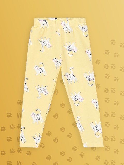 

max Girls Yellow and White Printed Ankle Length Leggings