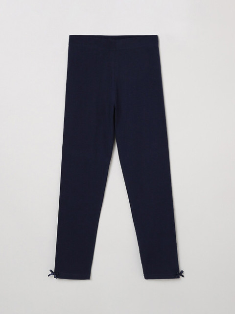 

max Girls Navy Blue Solid Ankle Length Leggings
