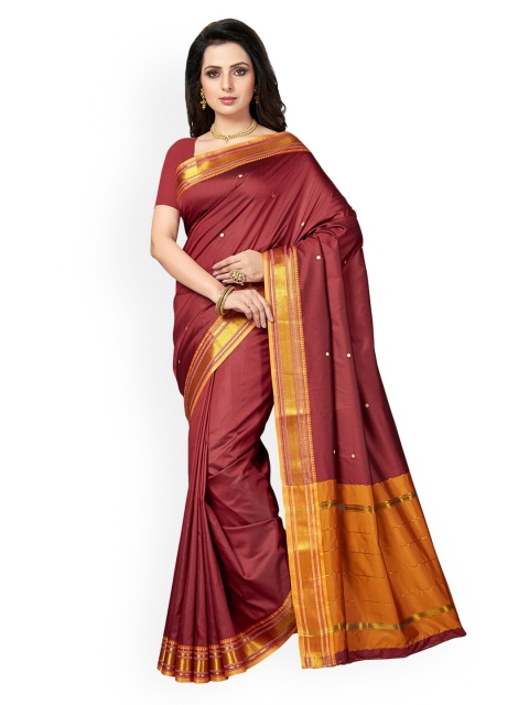 

Mitera Brown & Orange Ethnic Motifs Zari Mysore Silk Saree