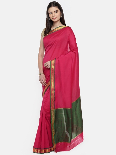 

Mitera Pink & Green Zari Poly Silk Saree