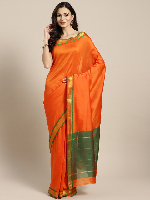 

Mitera Orange & Green Zari Poly Silk Saree