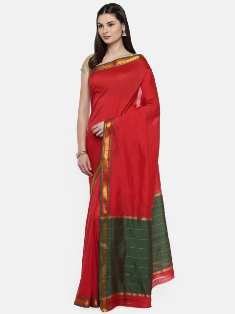 

Mitera Red & Green Zari Poly Silk Saree