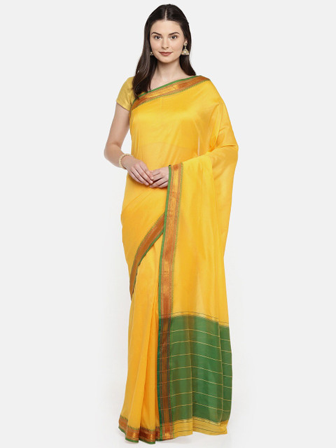 

Mitera Yellow & Green Zari Poly Silk Saree