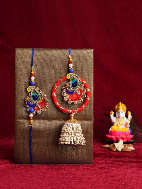 

TIED RIBBONS Brother & Bhabhi Rakhi Set with Card & Roli Chawal, Multi