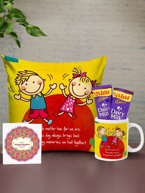 

TIED RIBBONS Cushion Mug Card & Chocolates Rakhi Return Gift Set for Sister, Multi