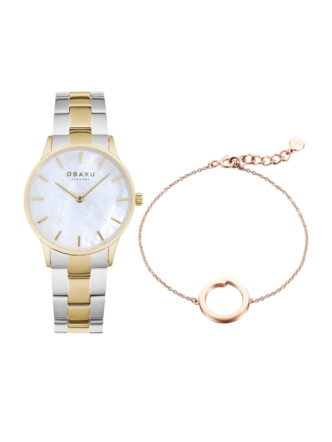 

Obaku Women White Brass Embellished Dial & Multicoloured Stainless Steel Bracelet Style Straps Analogue Watch Gift Set