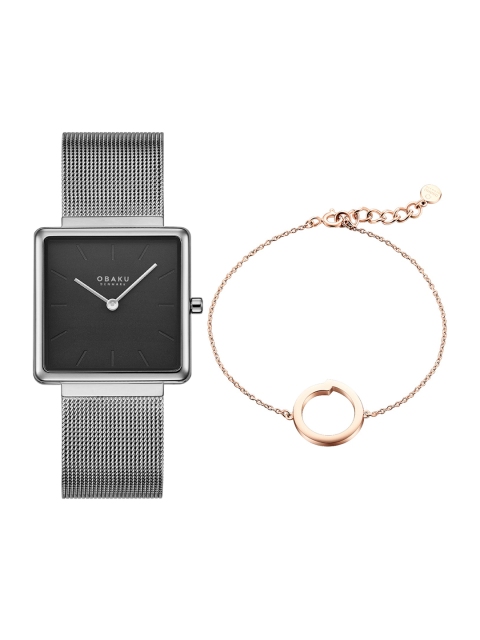 

Obaku Women Black Brass Embellished Dial & Silver Toned Stainless Steel Bracelet Style Straps Analogue Watch