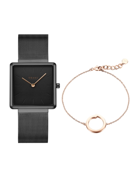 

Obaku Women Black Brass Dial & Black Stainless Steel Bracelet Style Straps Analogue Watch Gift Set J236LXBBMB