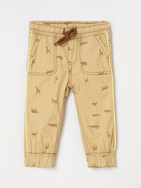 

max Boys Beige Printed Joggers Trousers