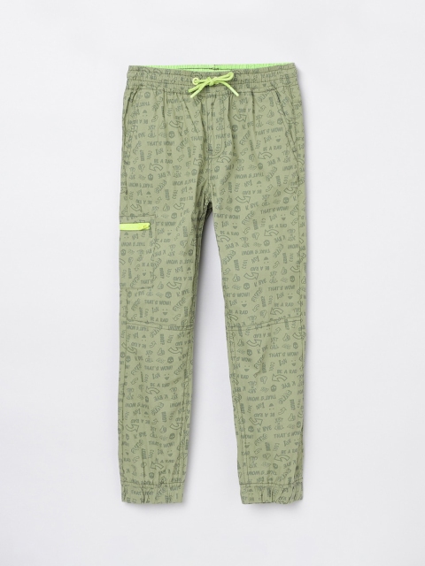 

max Boys Green Printed Joggers Trousers