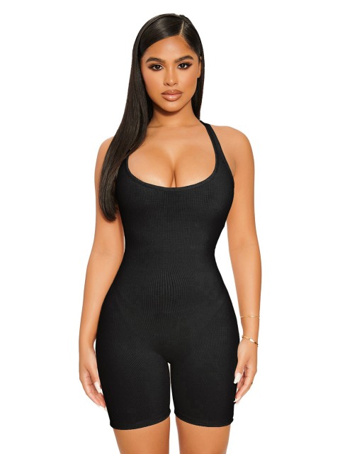 

URBANIC Black Slim Fit Self Striped Playsuit