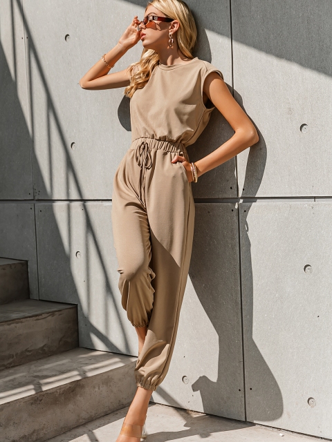 

URBANIC Women Beige Solid Basic Jumpsuit