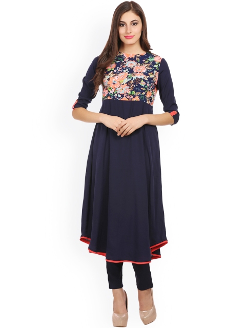 

Alom Women Navy Solid A-Line Kurta, Navy blue