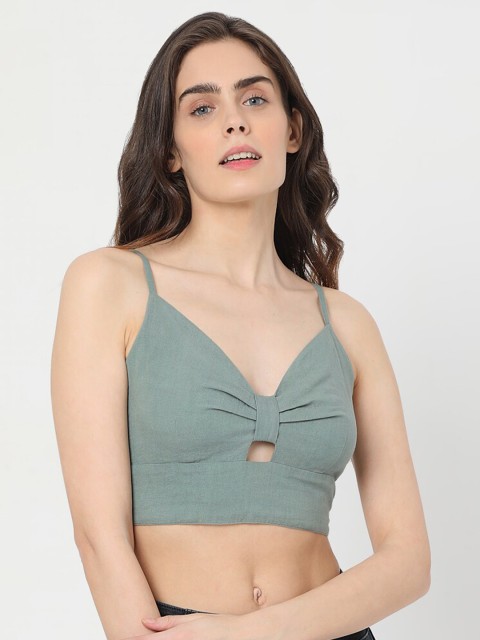 

Vero Moda Women Green Solid Bralette Crop Top