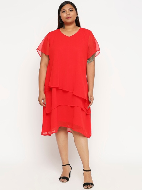 

XXLLENT Red Georgette A-Line Dress