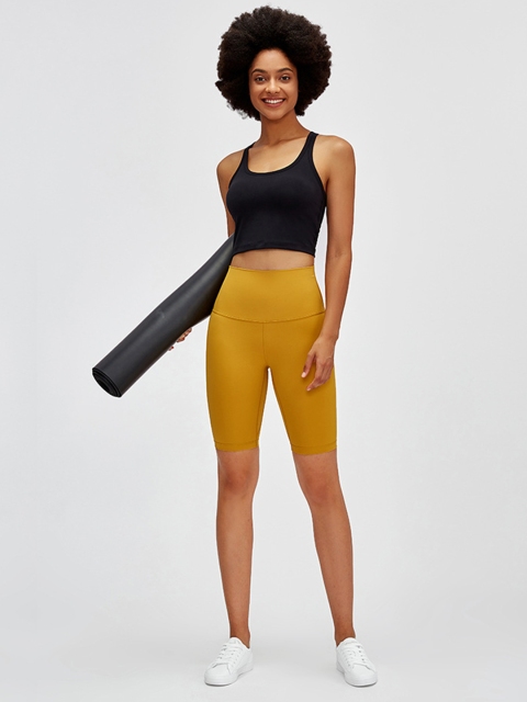 

URBANIC Women Mustard Yellow Slim Fit High-Rise Training or Gym Sports Shorts